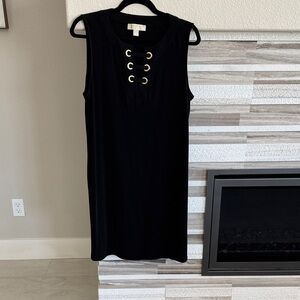 Michael Kors Black Sleeveless Shift Dress with Gold Eyelet Detail
